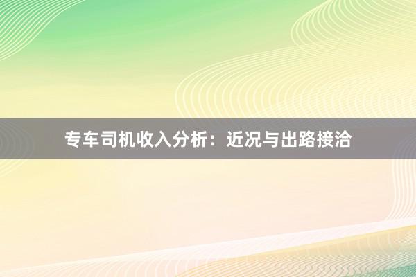 专车司机收入分析：近况与出路接洽